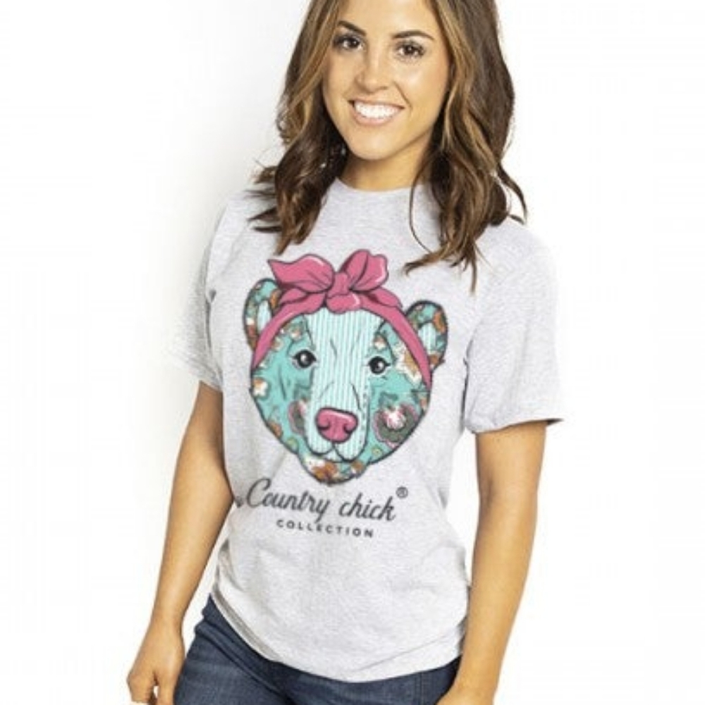 Country Chick by Simply Southern Preppy Bowtie Bear t-shirt size medium